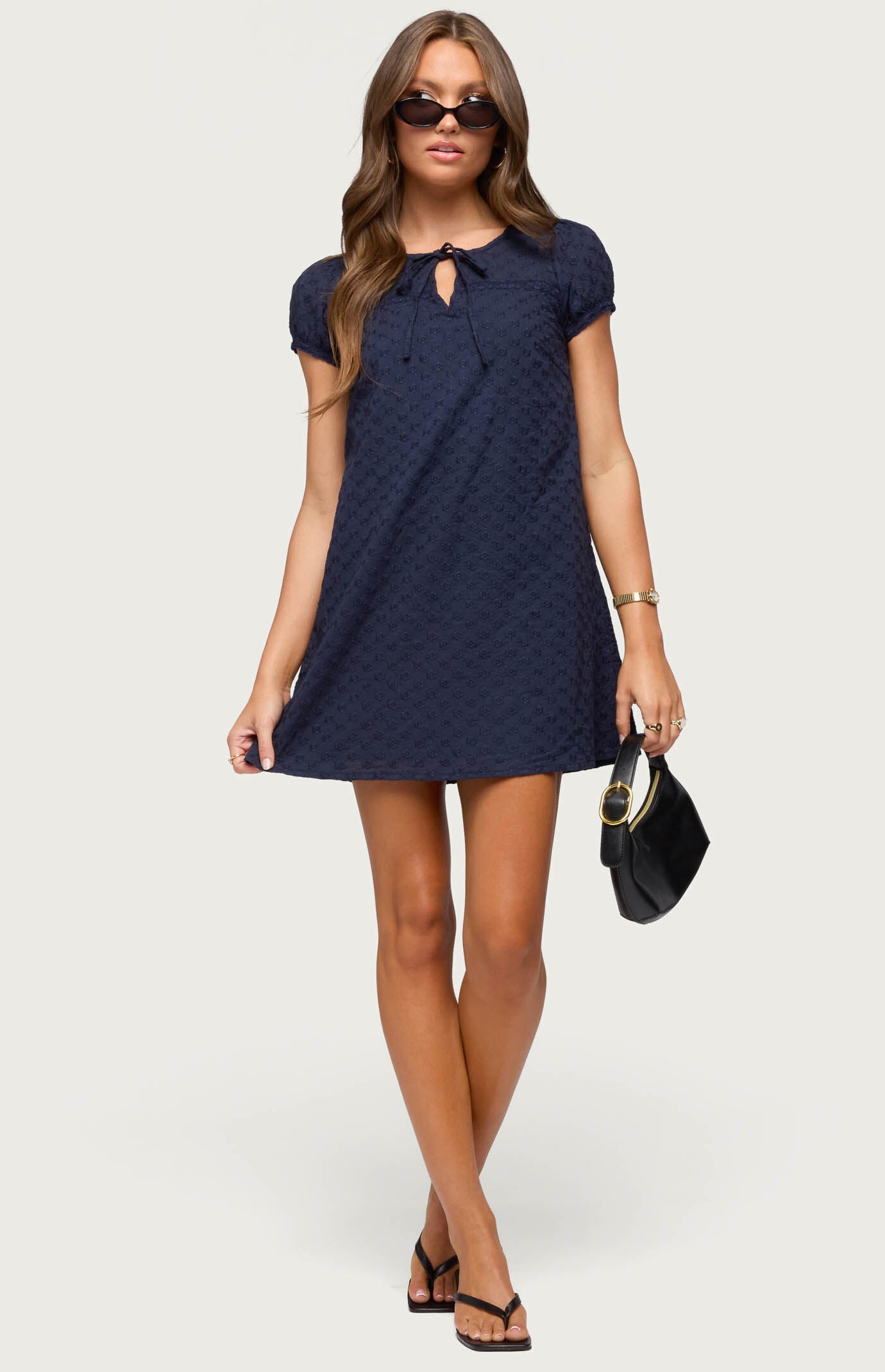 Edikted Mariella Lace Eyelet Mini Dress