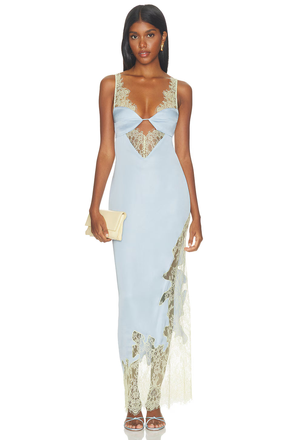 Nbd Shama Maxi In Pale Blue Yellow Dress