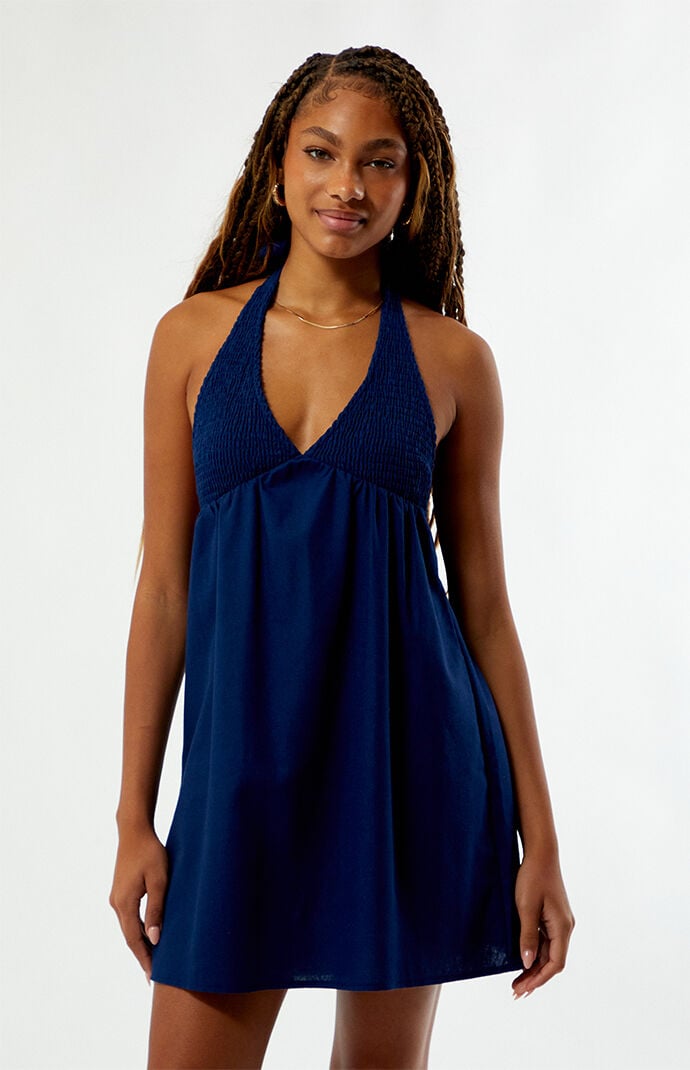 Your Favorite Smocked Halter Linen Mini Dress