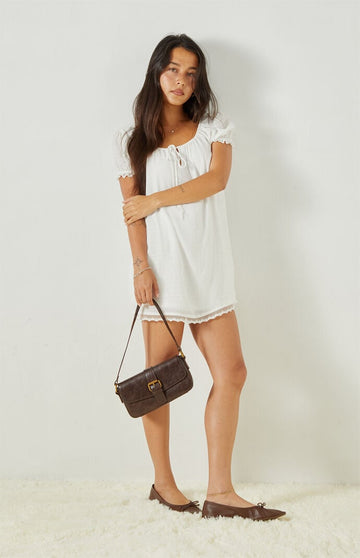 Beverly and Beck Naomi Lace Trim Short Sleeve Babydoll Dress
