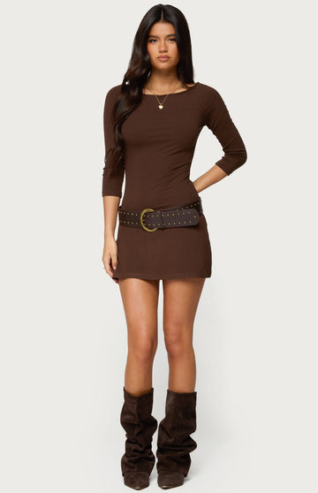 Edikted Jadey Boat Neck Mini Dress