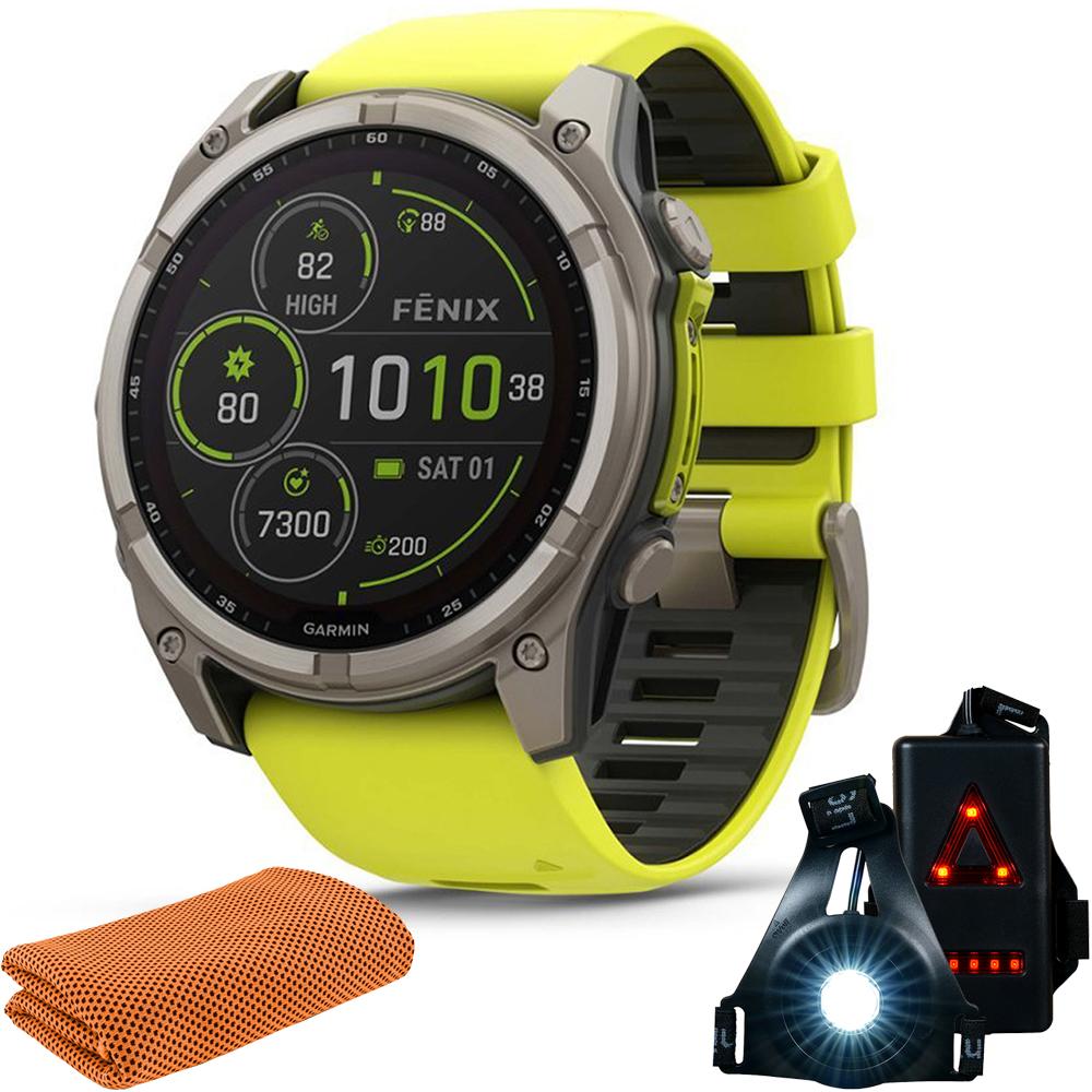 Garmin Fenix 8 51mm Solar Sapphire Titanium with Towel & Safety Light