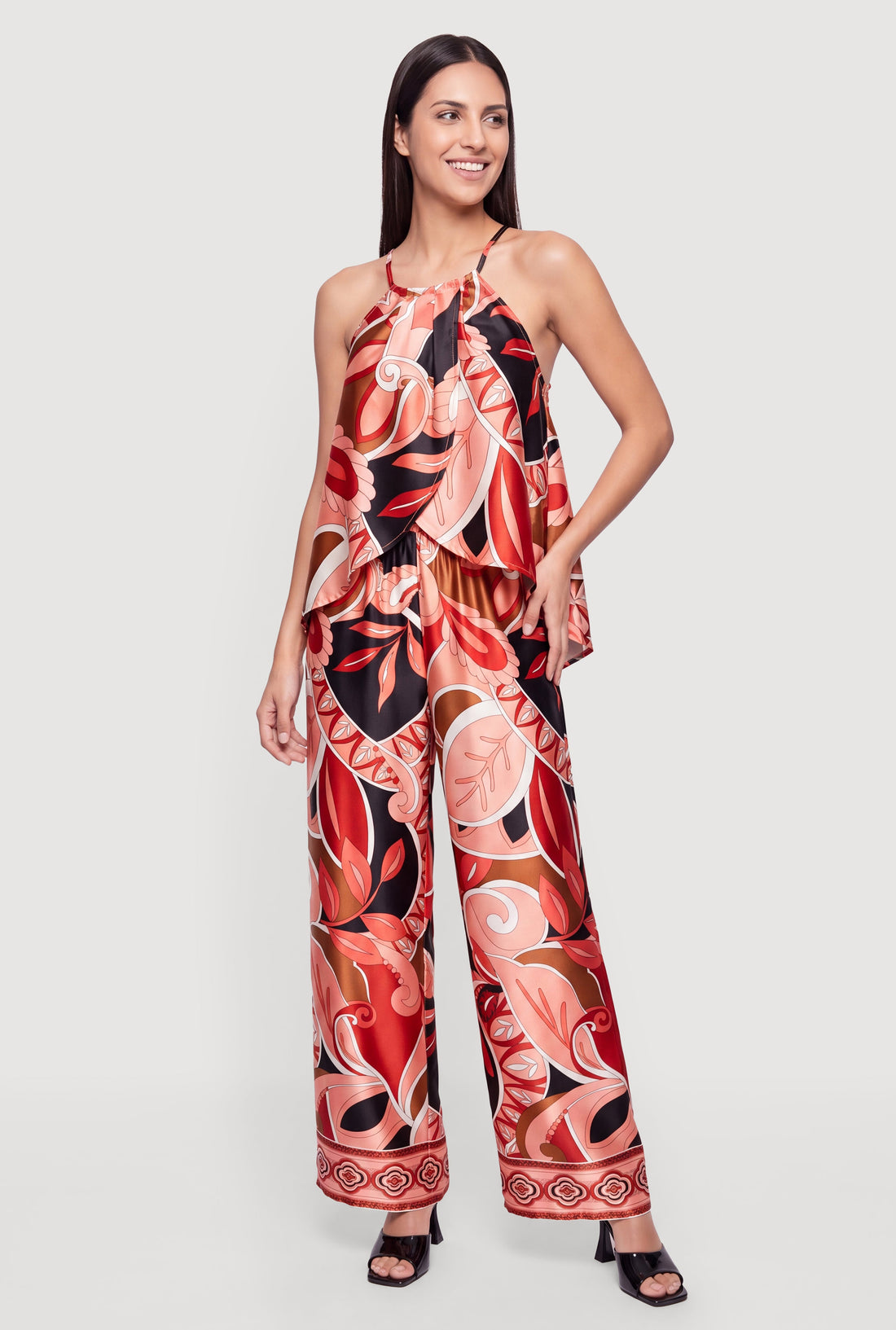 Patterned Satin Pull On Pants