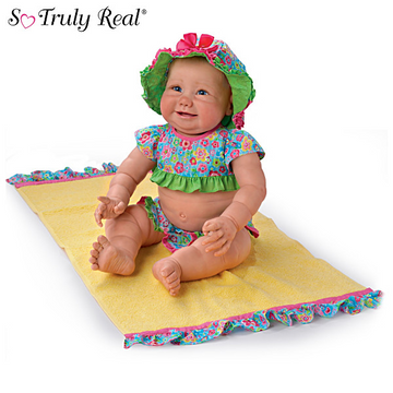 The Ashton - Drake Galleries "Beach Baby" Girl Doll With Sunglasses & Towel Poseable So Truly Real® with RealTouch® Vinyl Skin & Hand-rooted Hair by Sherry Miller 21-inches - RCE Global Solutions