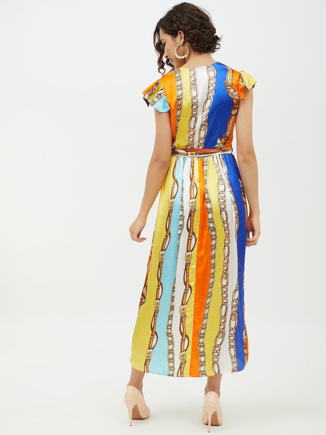 Women's Satin Chain Print Long Dress - StyleStone