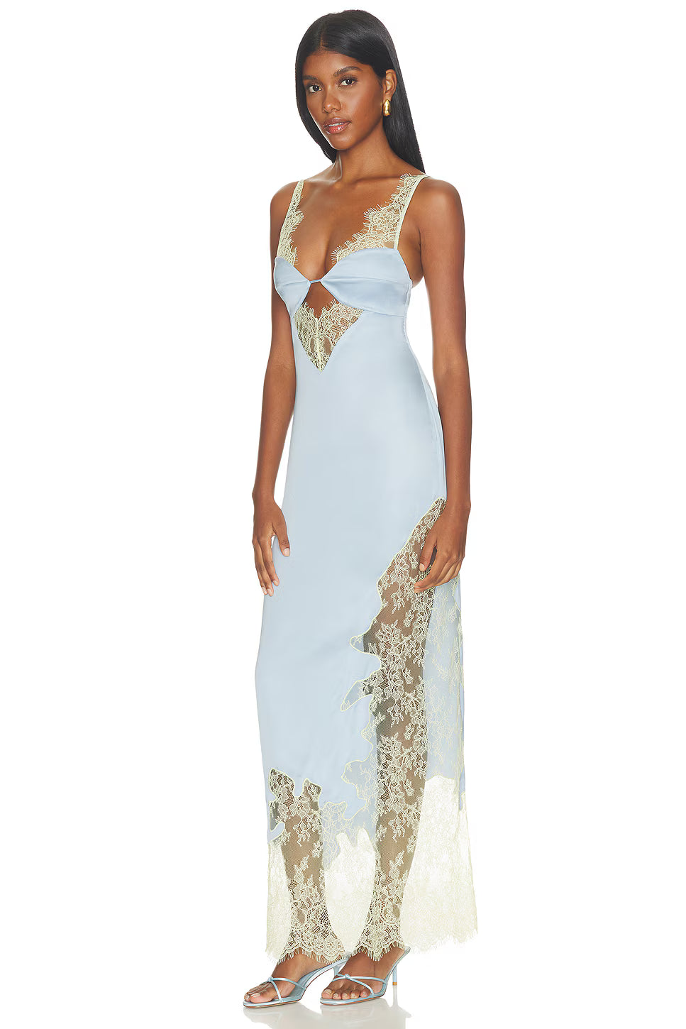 Nbd Shama Maxi In Pale Blue Yellow Dress