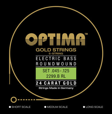Optima E-Bass Strings Gold Strings Round Wound long scale - Set 5-string reg-light (2299B)