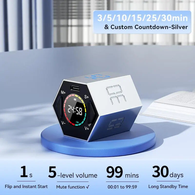Pomodoro Timer Cube, Productivity Timer, Pause & Resume