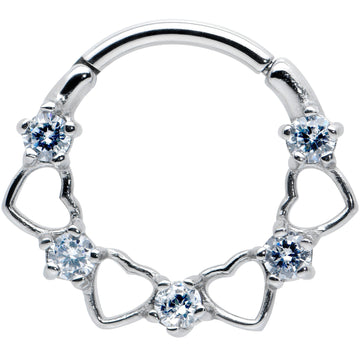 16G 3/8 Clear CZ Gem Open Heart Valentines Cartilage Clicker