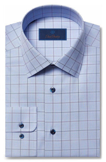 David Donahue Dress Shirt - Blue/Brown Plaid (Trim)