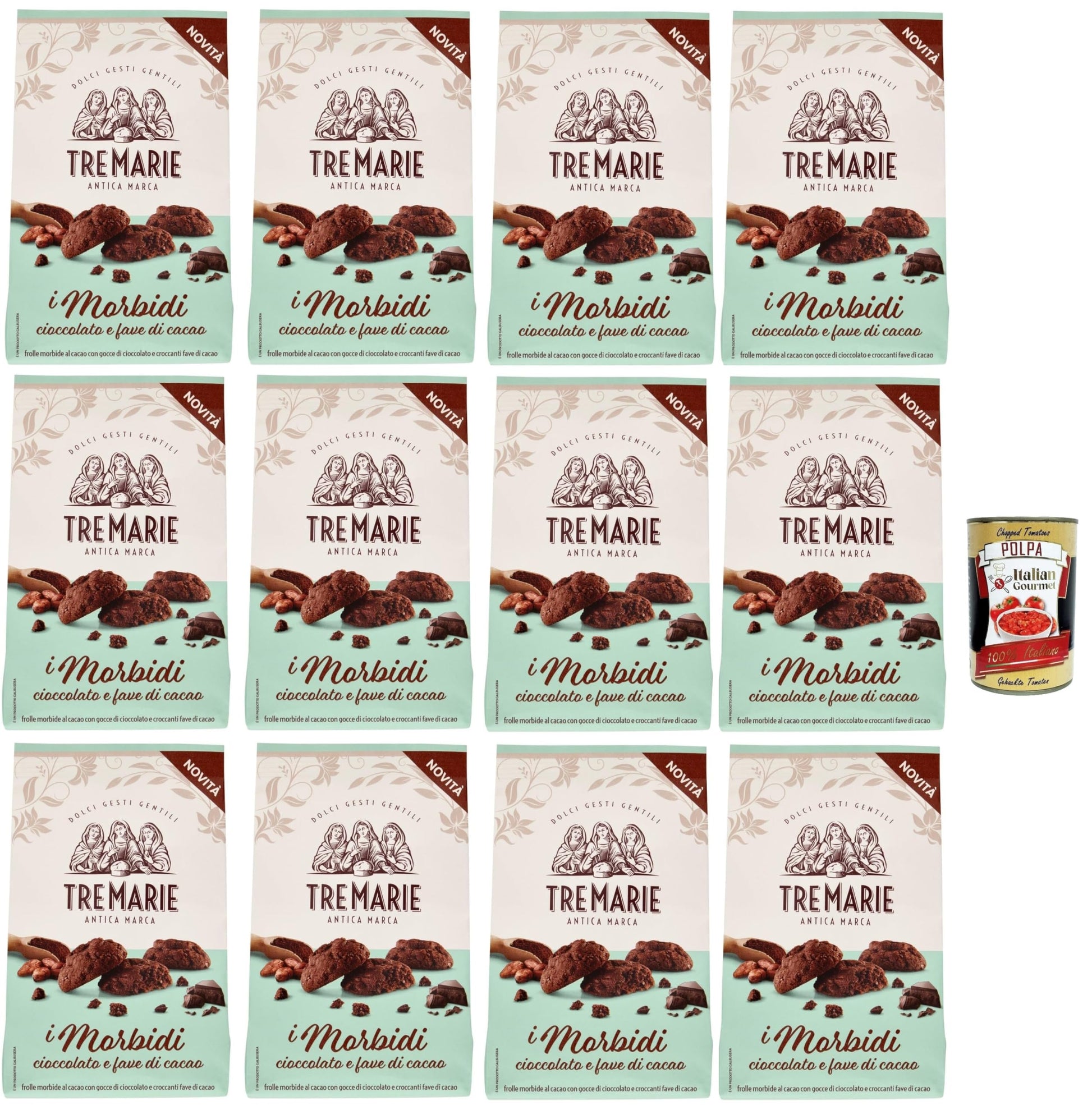 Tre marie biscotti, i morbidi cioccolato e fave di cacao, chocolate and cocoa bean biscuits biscuits 12 x 300 g + Italian gourmet polpa 400 g