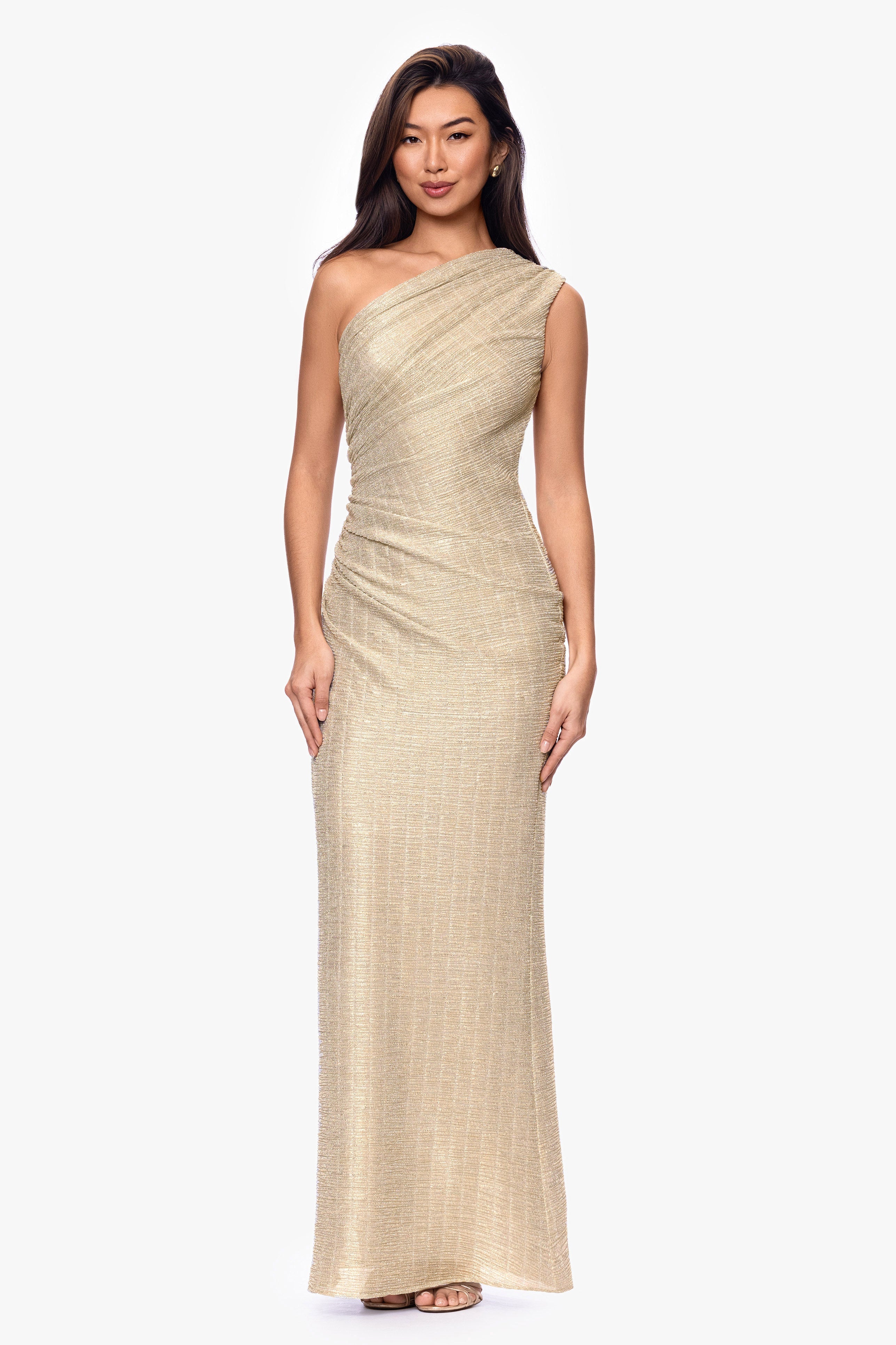 "Avril" Metallic One Shoulder Ruched Dress