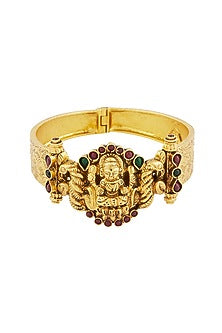 Gold Plated Goddess Lakshmi Bangle In Sterling Silver