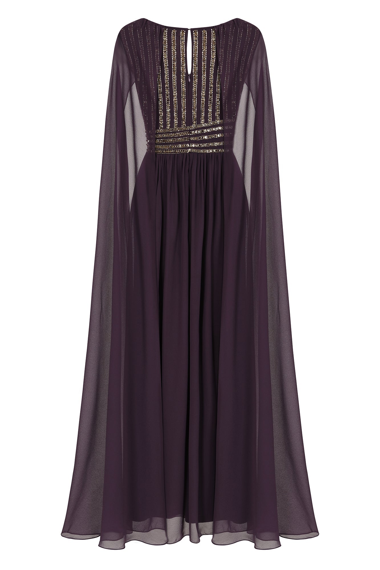 Angelina Deep Plum Sequin Cape Sleeve Maxi Dress
