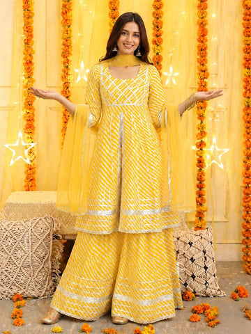 BownBee Pure Cotton Printed Kurta Sharara with Dupatta Set for Women