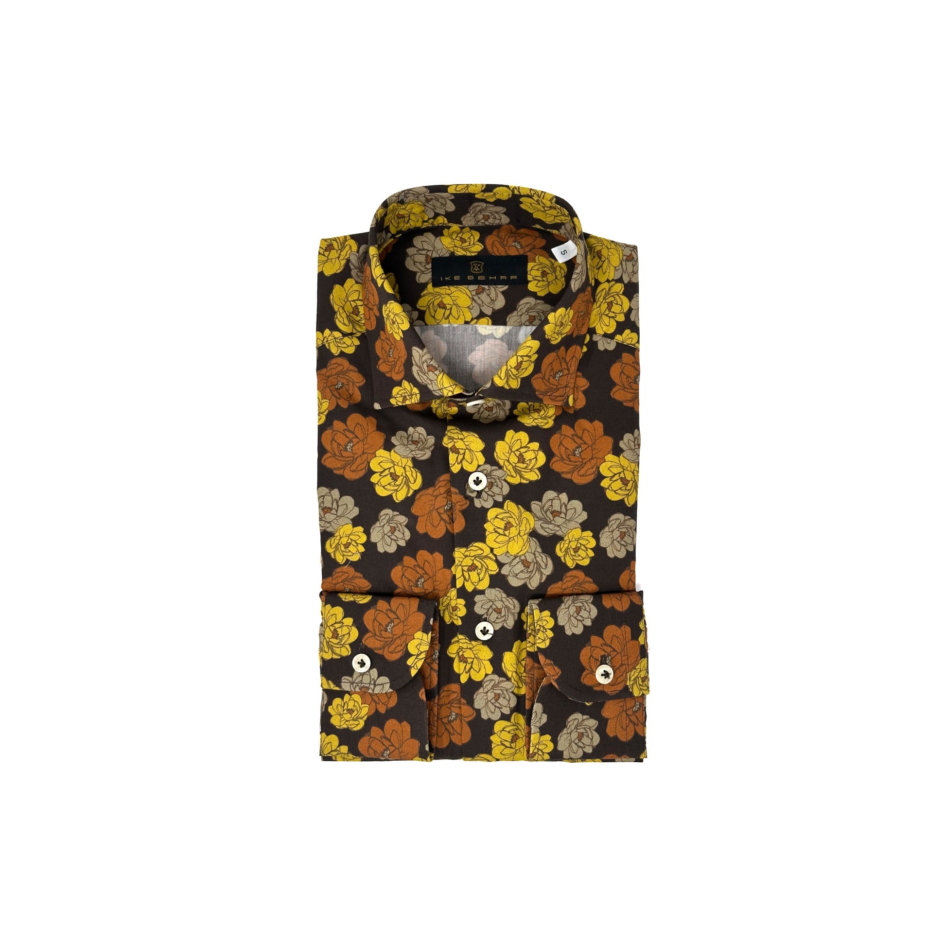 Men's Orange and Yellow Floral Print Sport Shirt. Shop stylish high-quality mens sport shirts by Ike Behar.