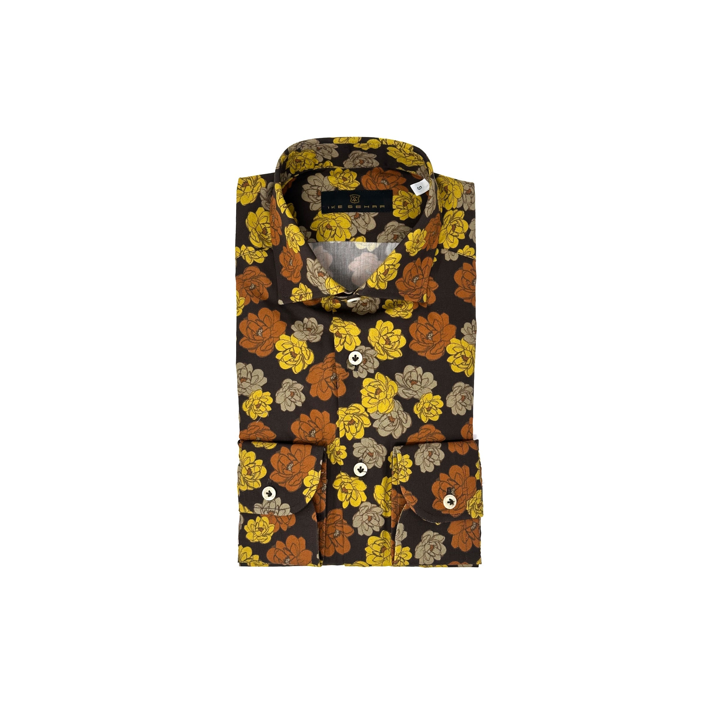 Men's Orange and Yellow Floral Print Sport Shirt. Shop stylish high-quality mens sport shirts by Ike Behar.