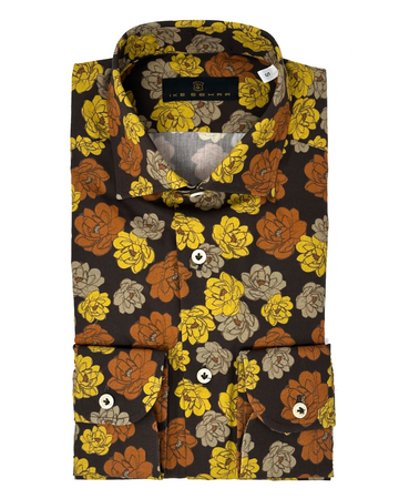 Men's Orange and Yellow Floral Print Sport Shirt. Shop stylish high-quality mens sport shirts by Ike Behar.