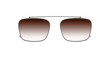 Even Realities G2 B Clip-On sunglasses, slim metal rectangular frame with brown gradient lenses, front view.
