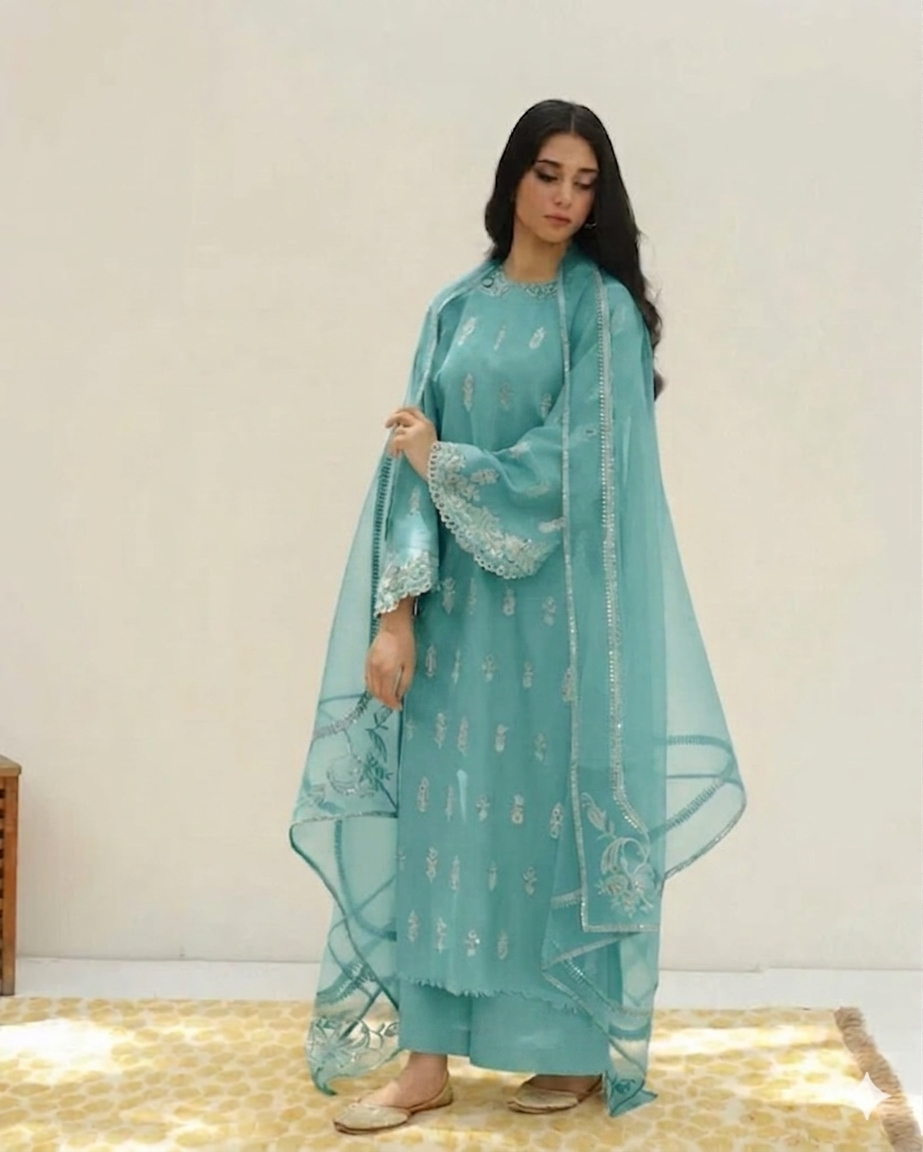 Sea Green – Stylish 3 Piece Stitched embroidered Suit for Women