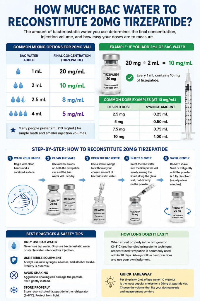 How Much Bac Water to Reconstitute 20mg Tirzepatide?