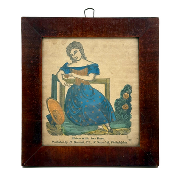 SOLD Helen with her Rose, Early 19th Century B. Bramell Hand-colored Block Print, Original Frame and Glass