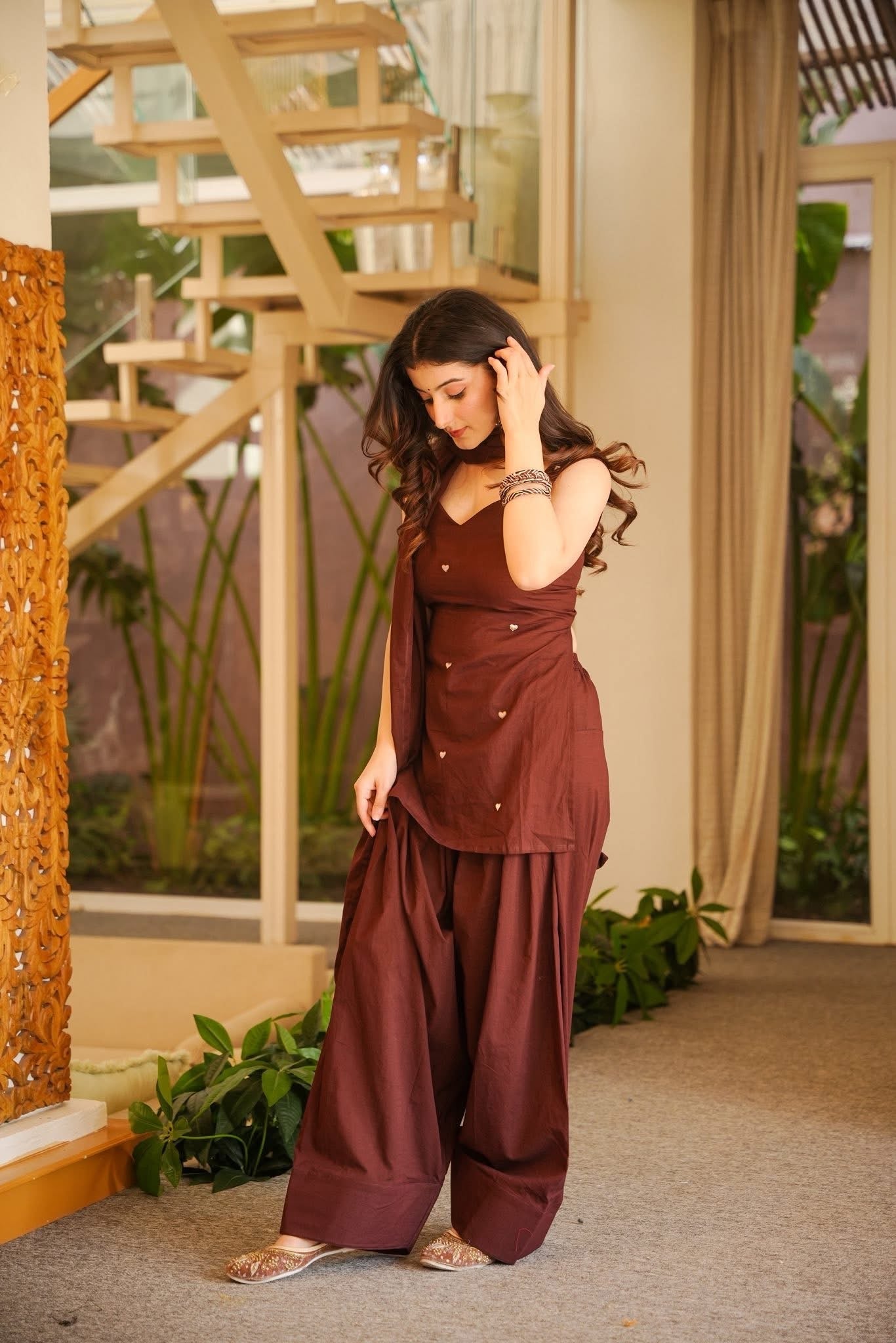 Vayrish Brown Cotton Farshi Salwar Set