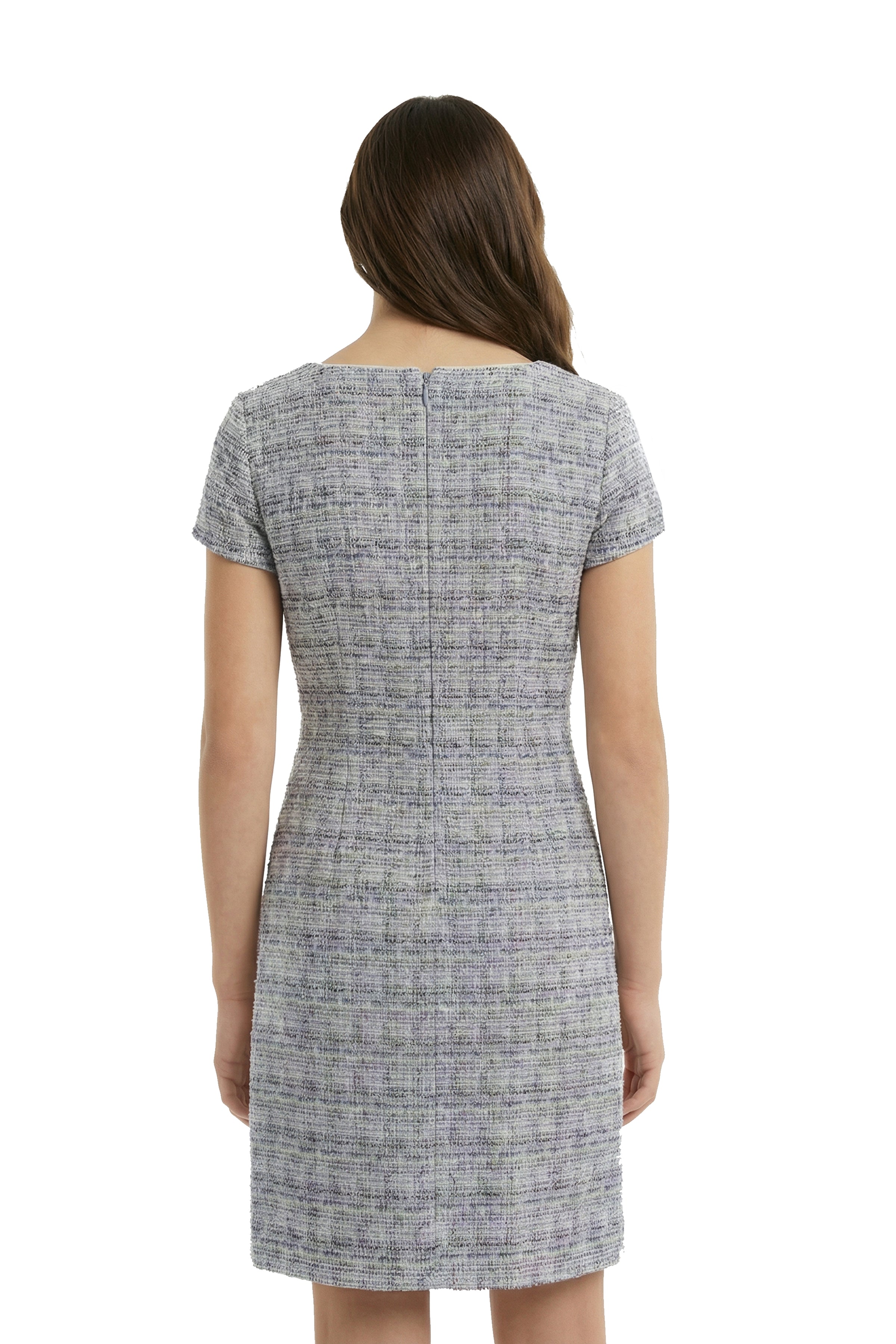 Un Deux Trois K5175 short sleeve boucle dress – navy