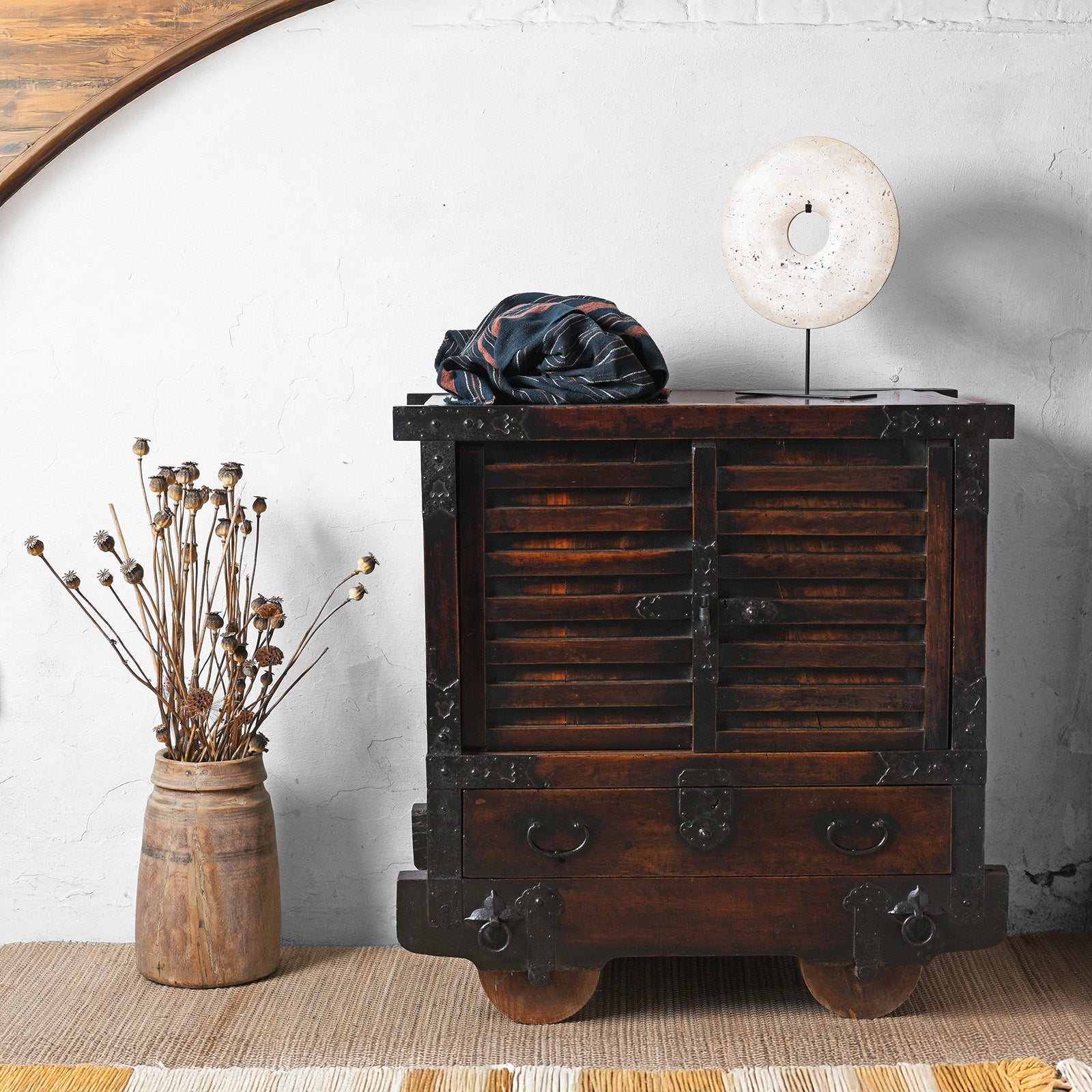 Antique Japanese Tansu in a simple wabi sabi interior