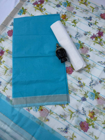 Pure Mangalagiri Cotton Dress Material in Sky Blue Color with Matching Dupatta