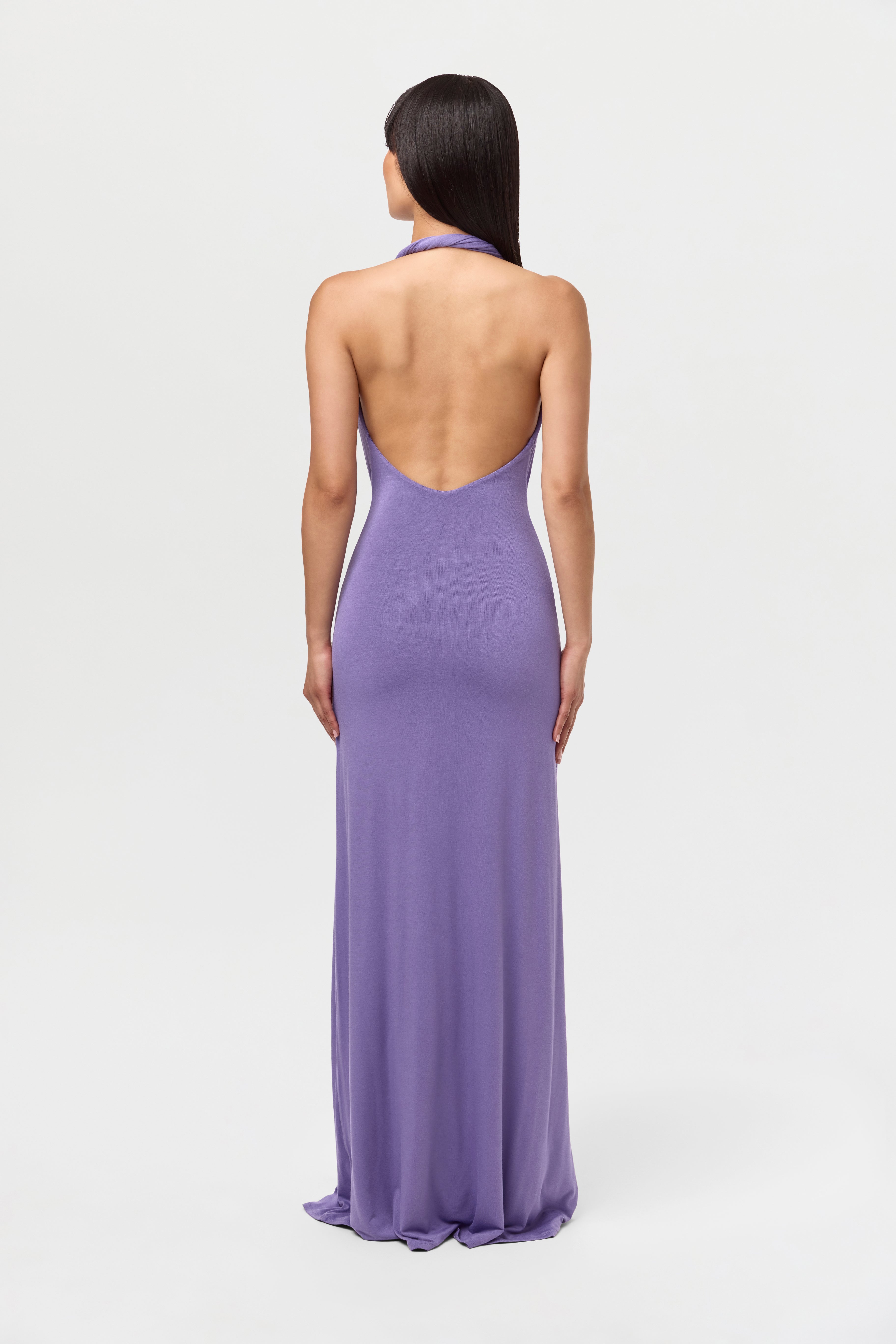 Smooth Halter Plunge Drape Tie Dress