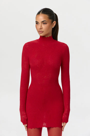 Stretch Lace Scallop Mini Dress