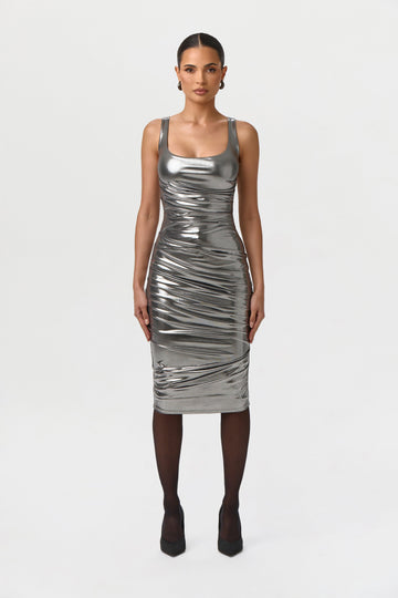 Foil Jersey Scoop Midi Dress