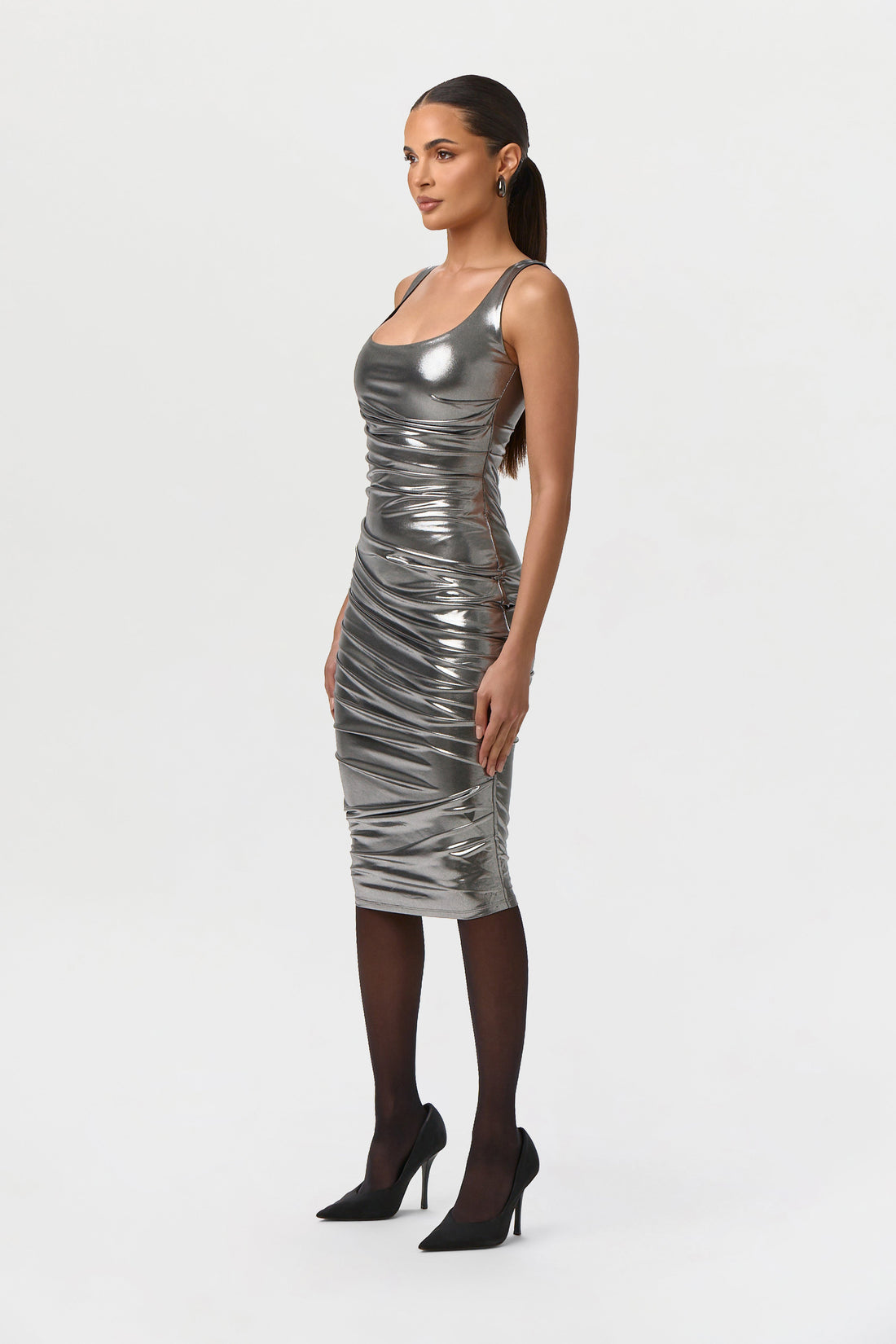 Foil Jersey Scoop Midi Dress