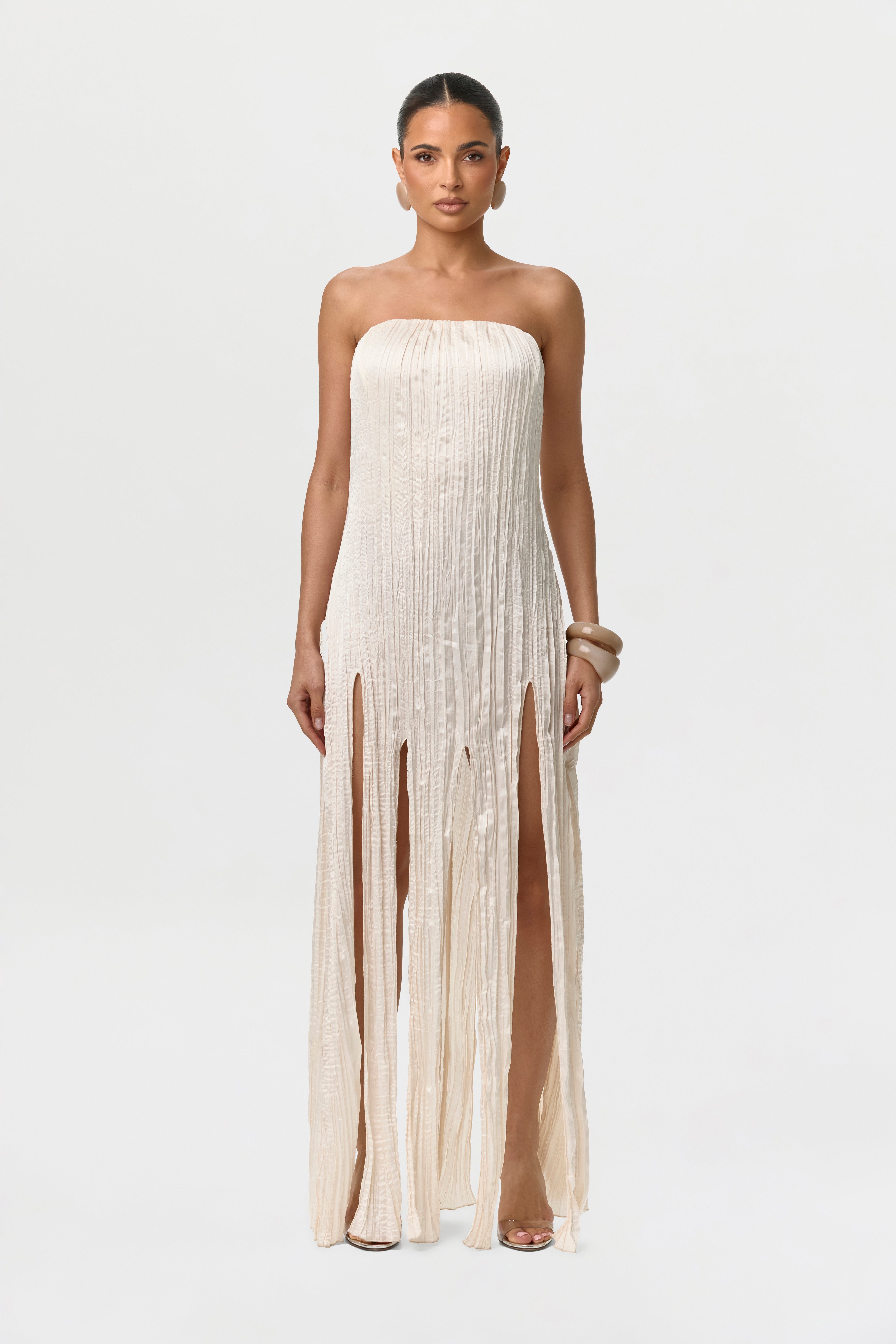 Satin Plissé Tube Dress
