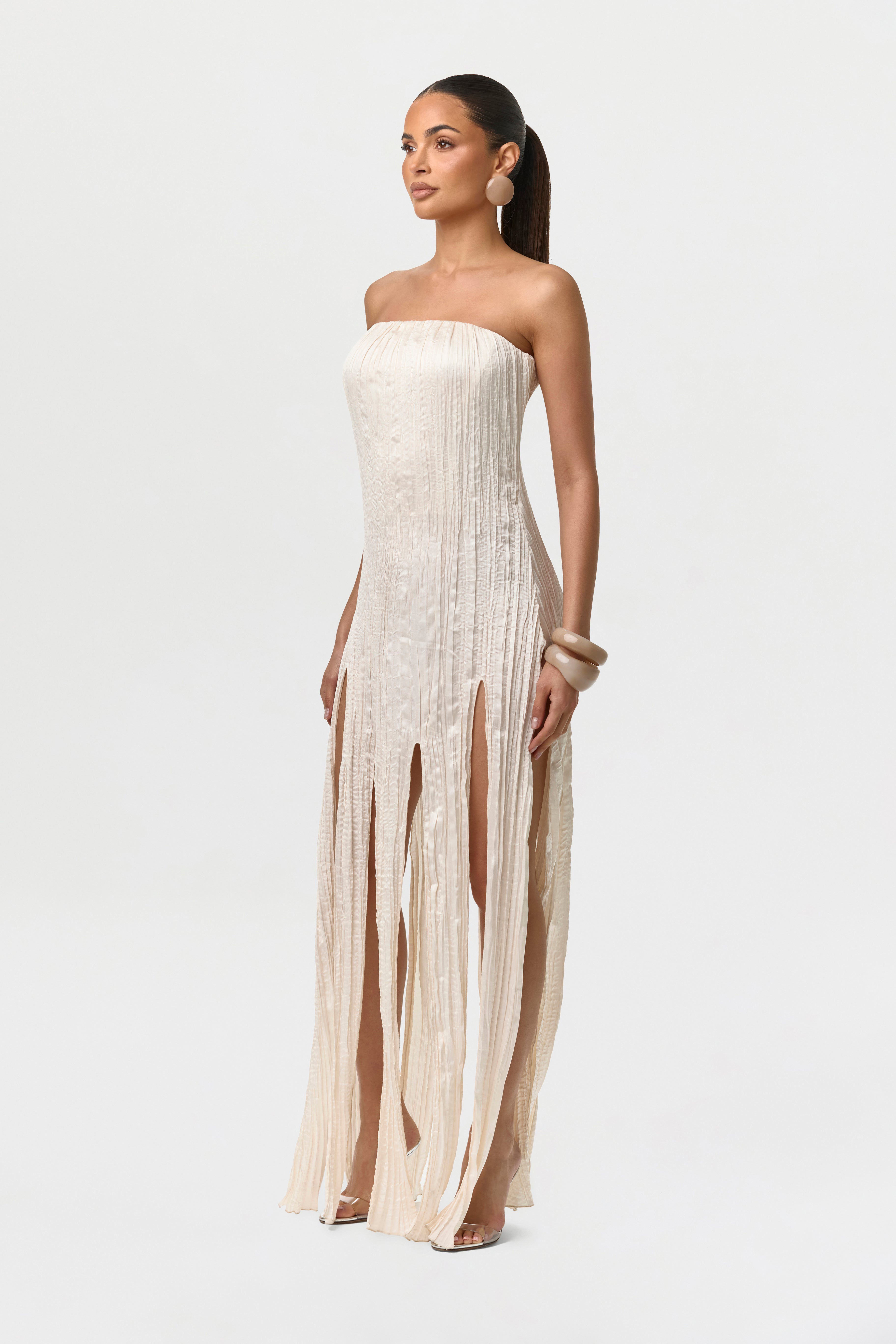 Satin Plissé Tube Dress