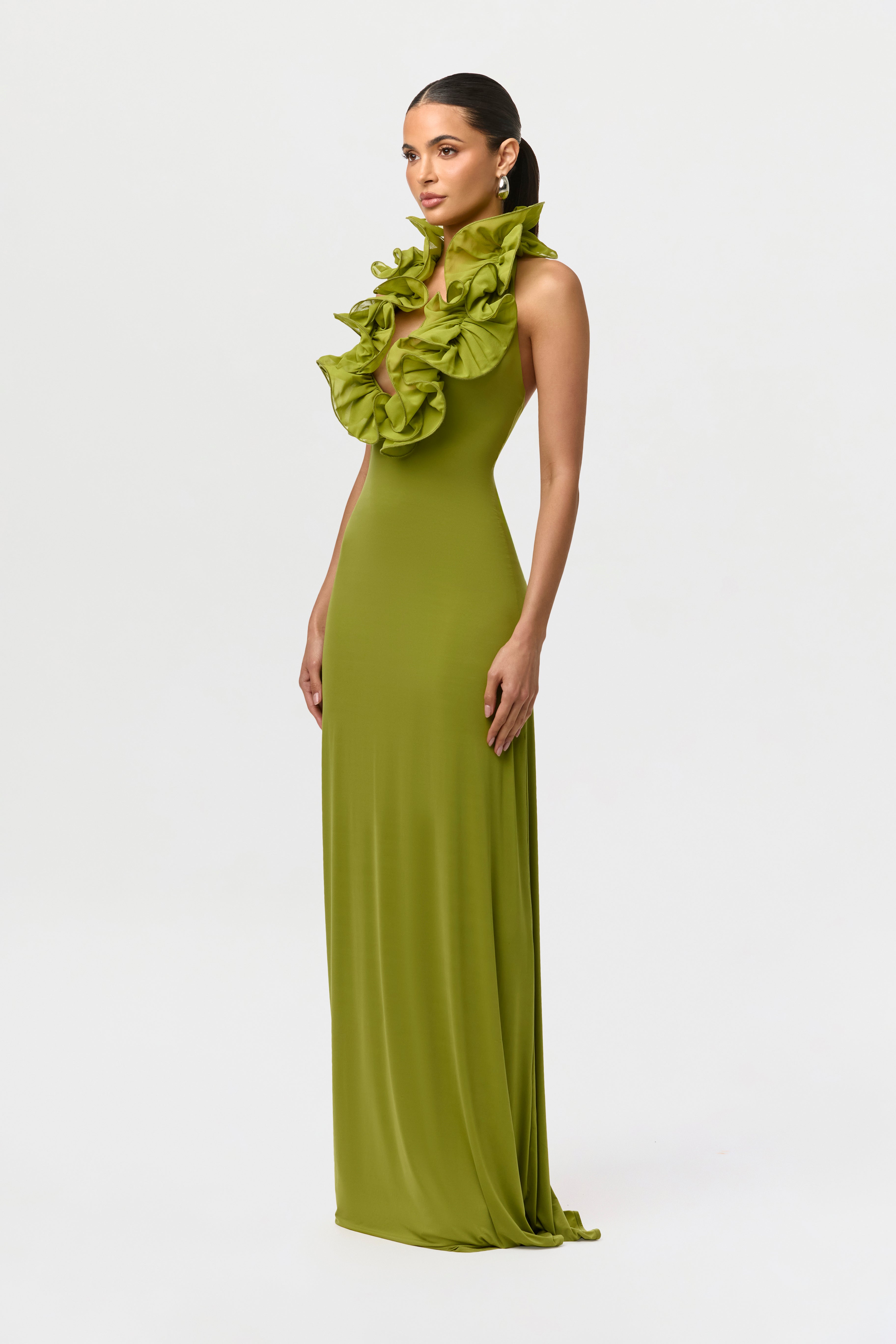Naked Ruffle Halter Maxi Dress