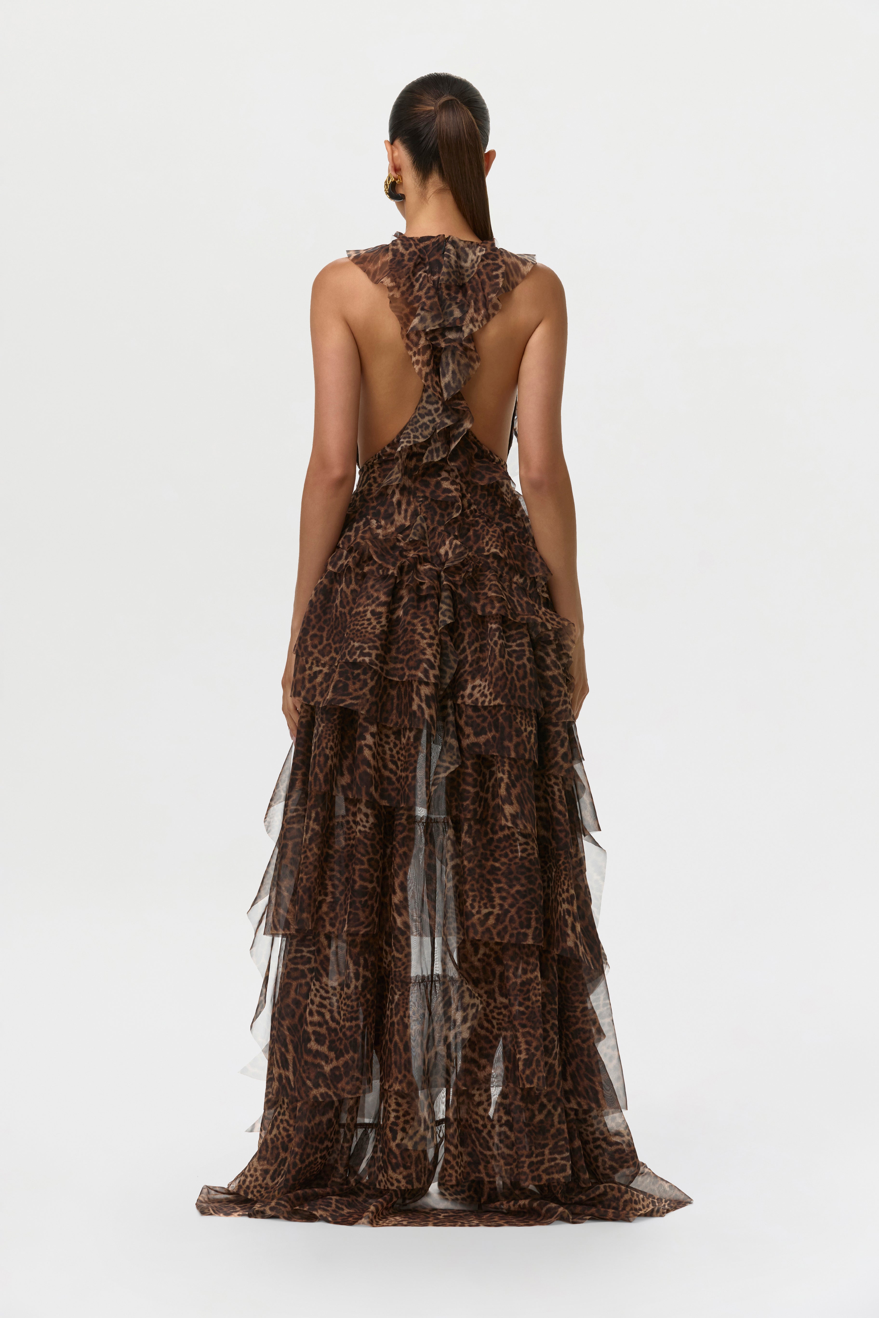 Chiffon Print Asymmetric Ruffle Dress