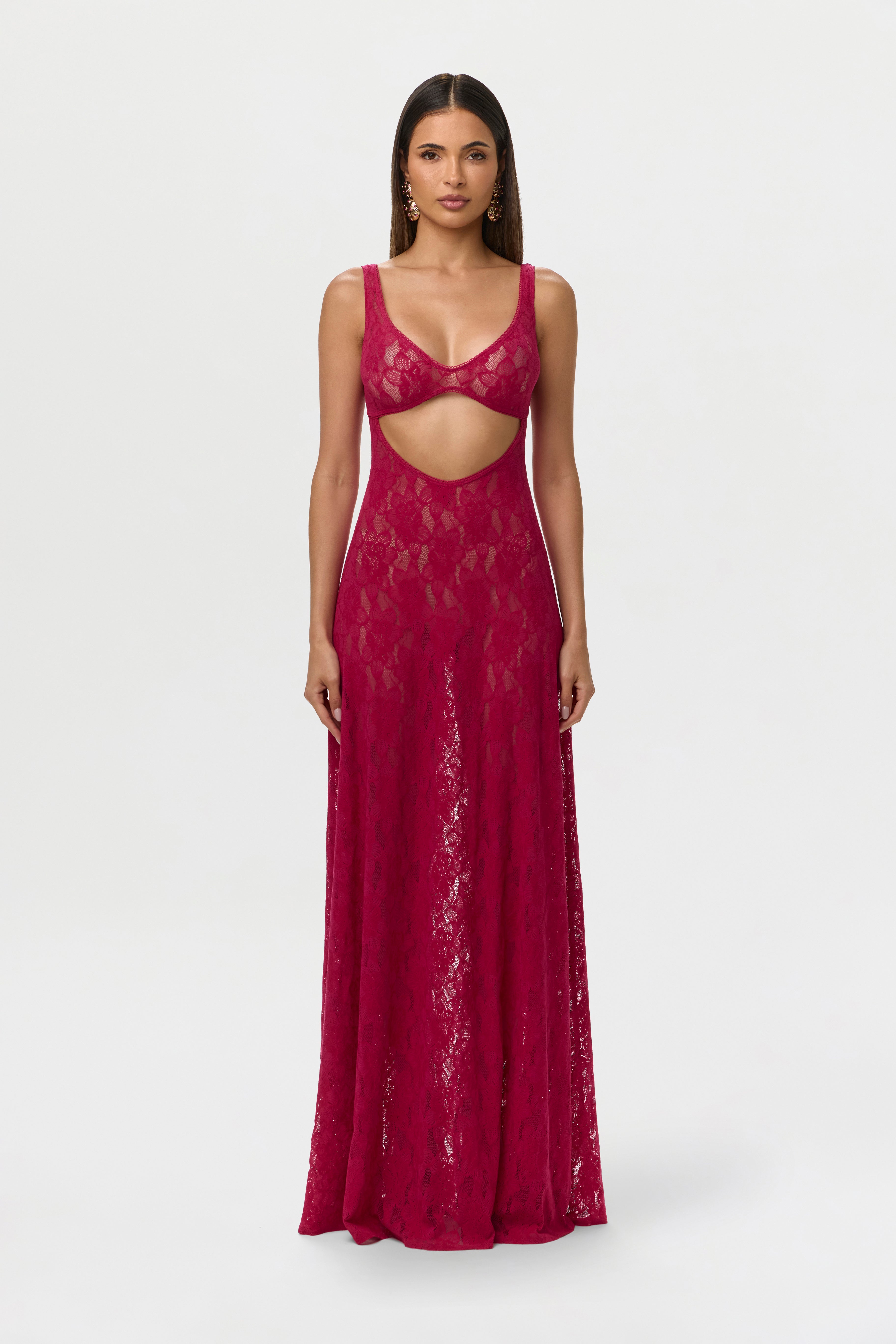 Stretch Lace Cut Out Maxi Dress