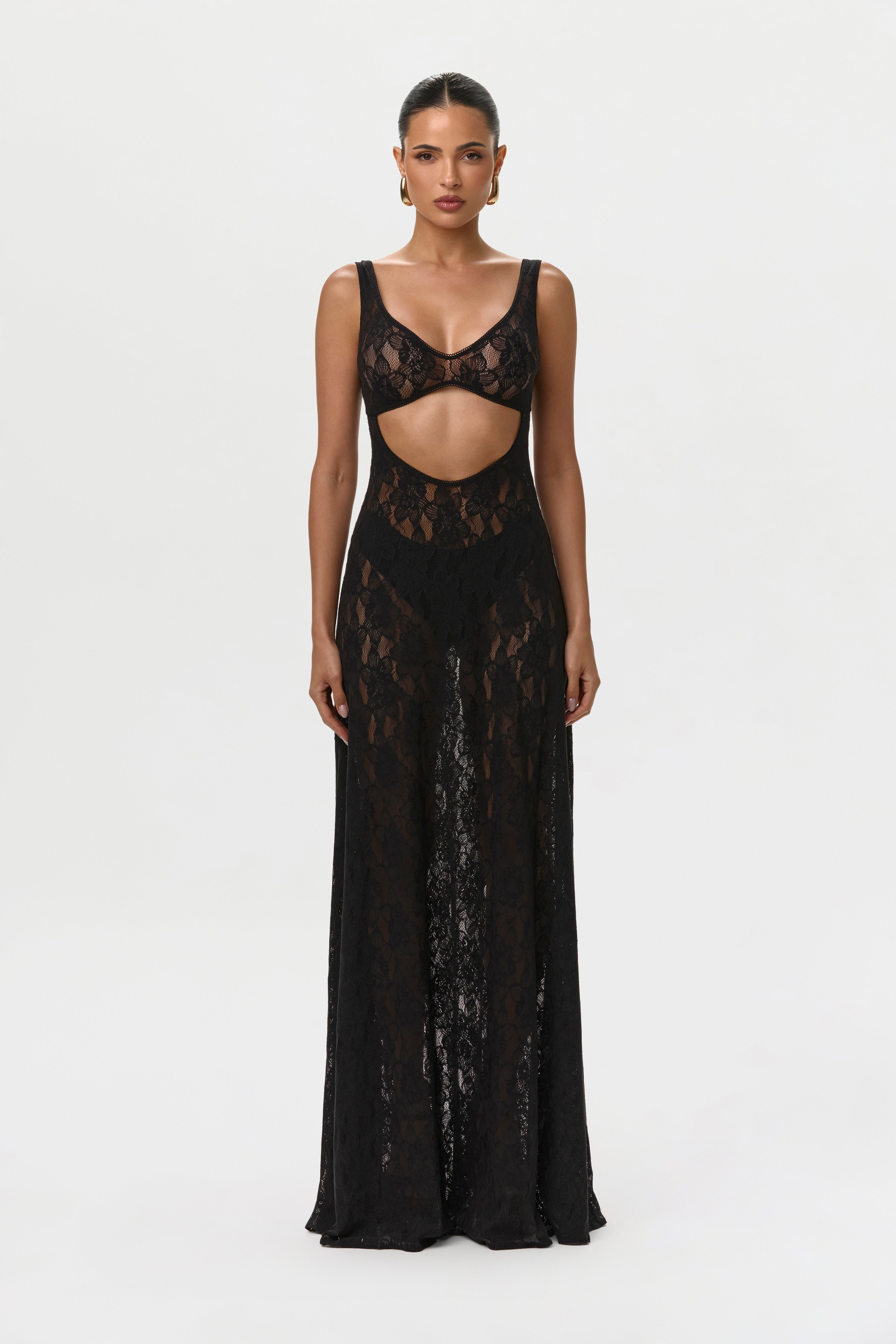 Stretch Lace Cut Out Maxi Dress