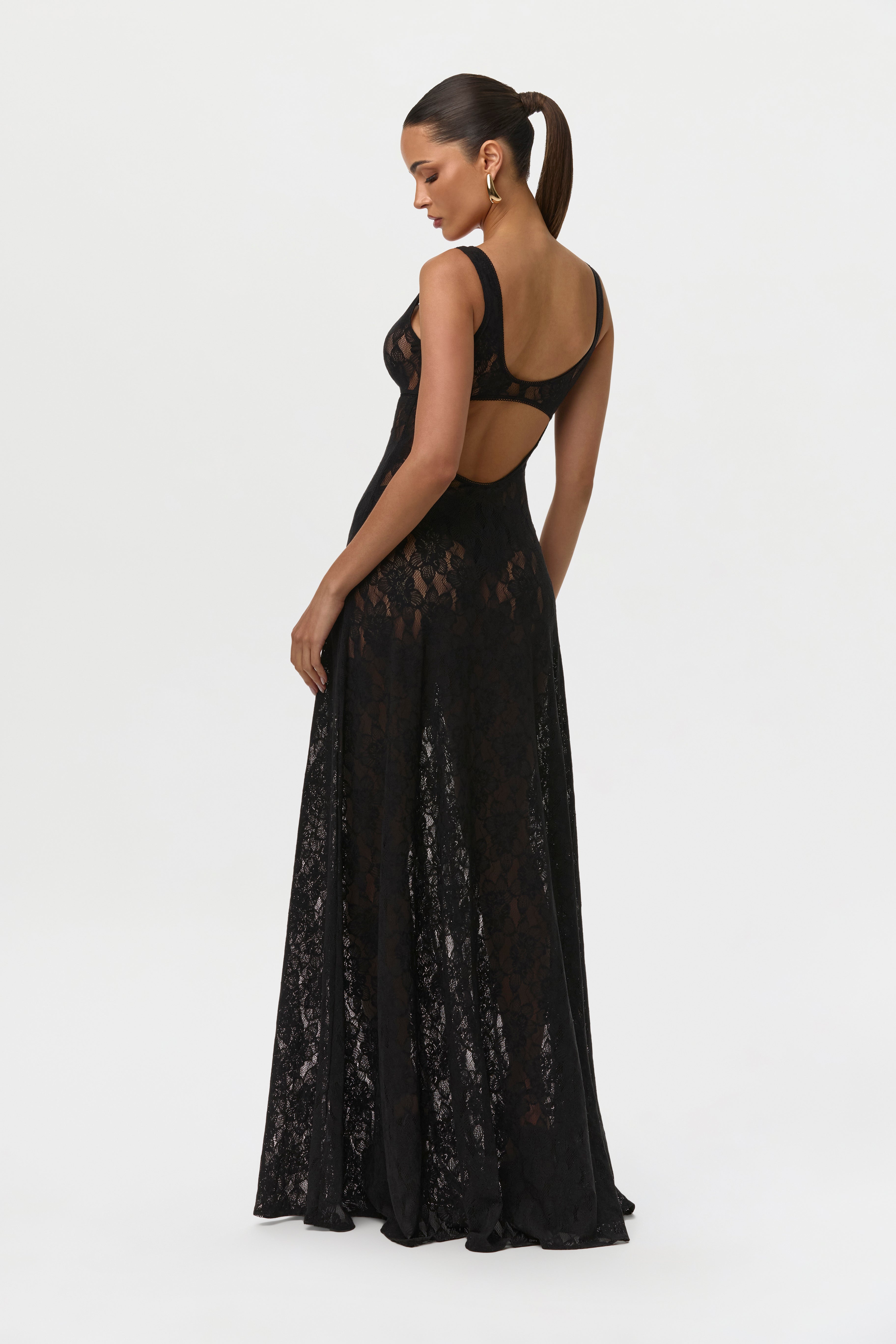 Stretch Lace Cut Out Maxi Dress