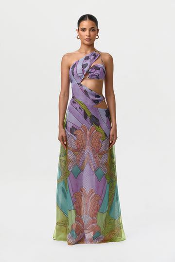 Chiffon Print Cutout Maxi Dress