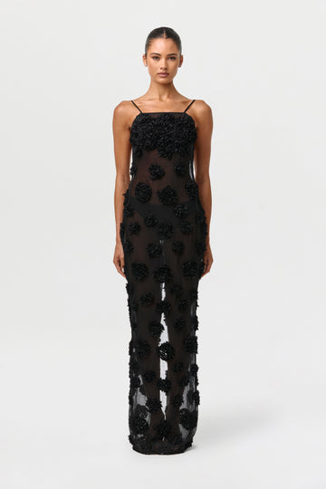 Floral Appliqué Open Back Dress
