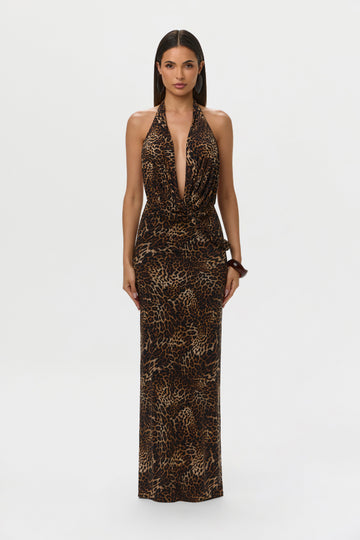 Naked Print Halter Braid Maxi Dress