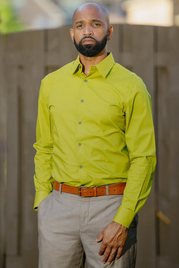 Express 1MX Men's Long Sleeve Fitted Chartreuse Shirt Size M 15-15 1/2