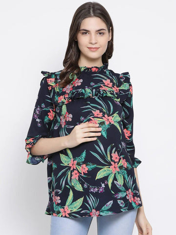 Multicolor Floral Wave Maternity Top