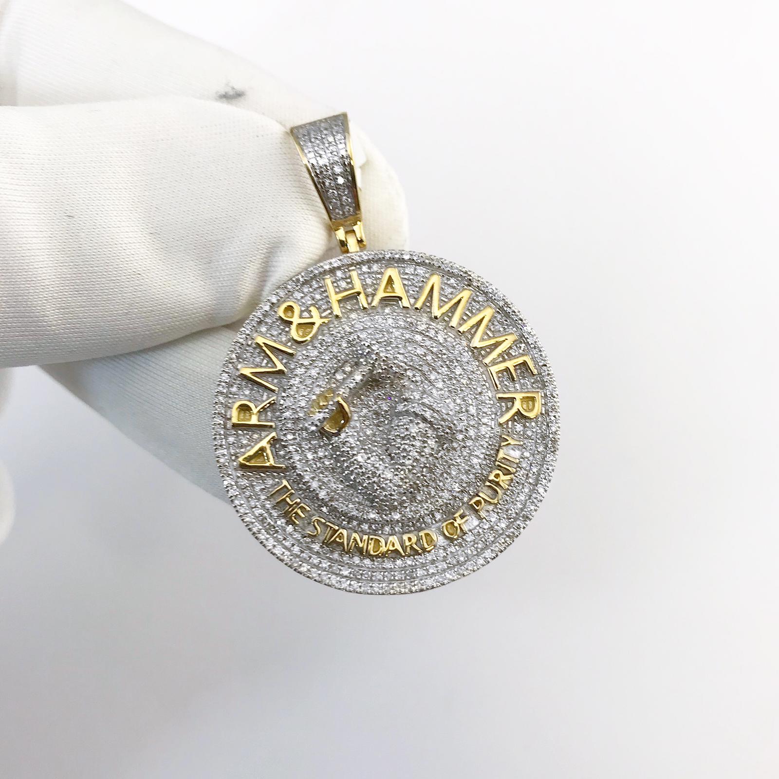 10ct Yellow Gold Diamond Arm & Hammer Pendant