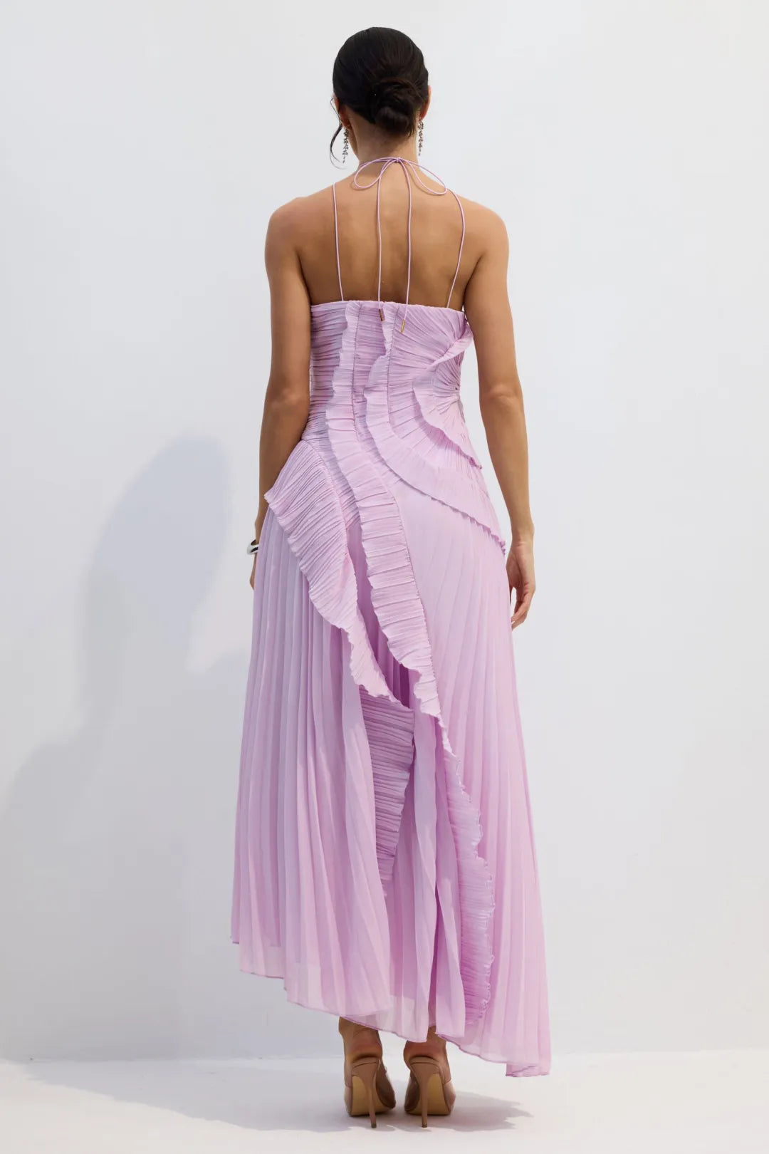 Nina Asymmetry Pleated Halterneck Midi Dress