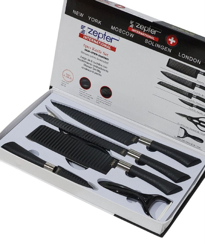 JUEGO DE CUCHILLOS DE COCINA EN SET REVESTIMIENTO ANTIADHERENTE DE ACERO INOXIDABLE ZEPTER EDELSTAHL 6UND