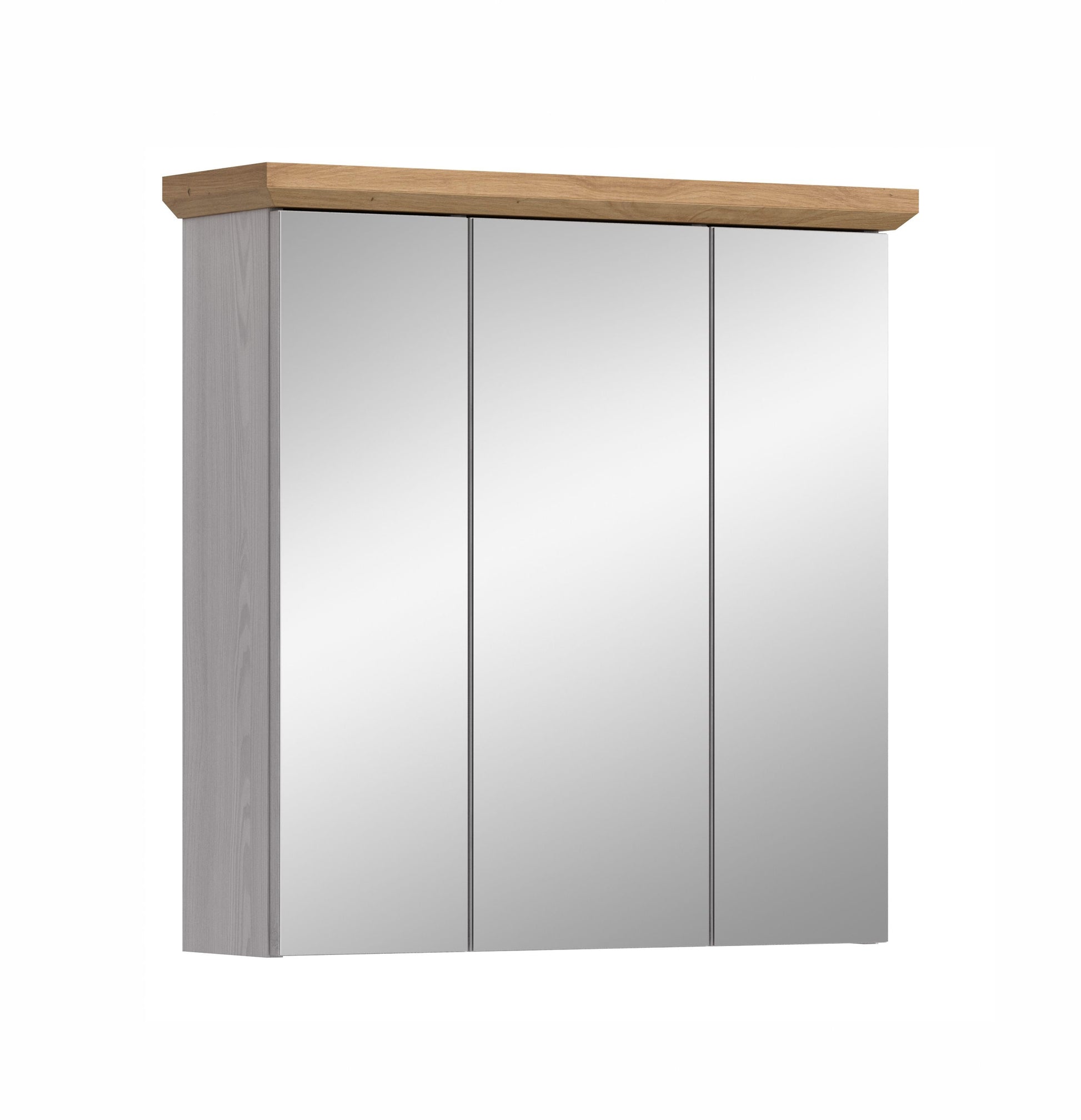 Bad-Spiegelschrank Landhausstil mit 3 Spiegeltüren und Holzdekor-Oberplatte